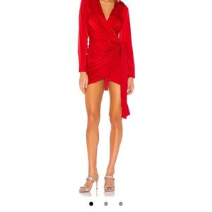 Superdown Red Asymmetrical Long Sleeve Dress
